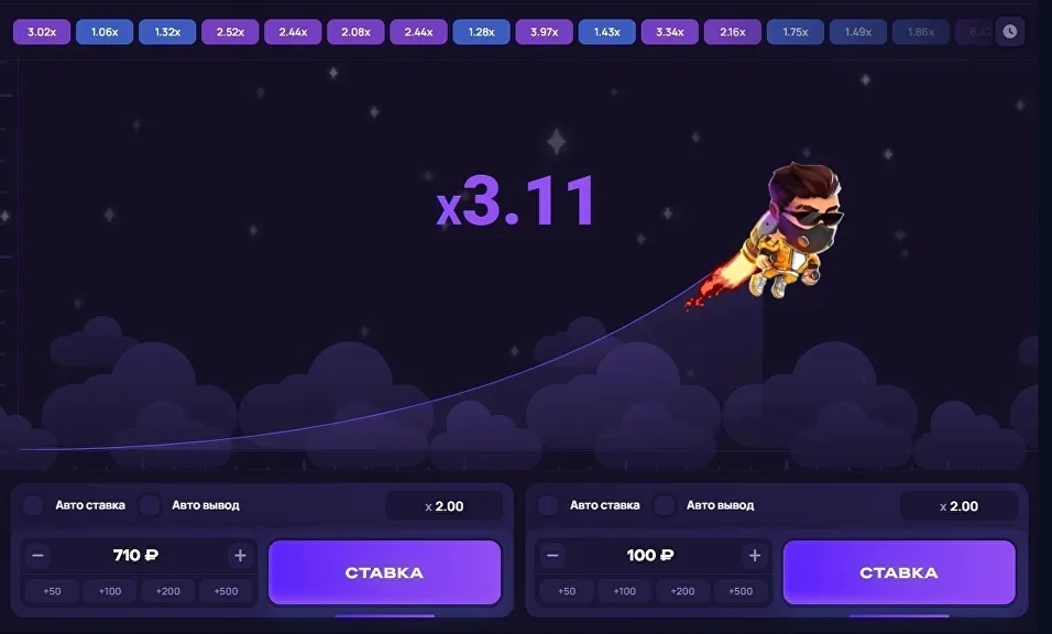 Скриншот геймплея Lucky Jet: Джо с реактивным ранцем на взлете